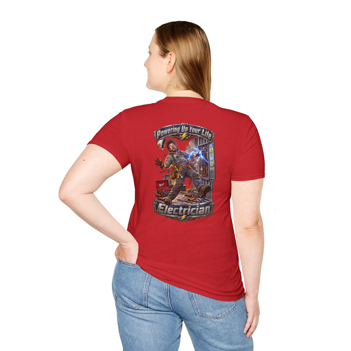Funny Electrician Crewneck T-Shirt — 'Powering Up Your Life' Tradesman Gift - Personalized
