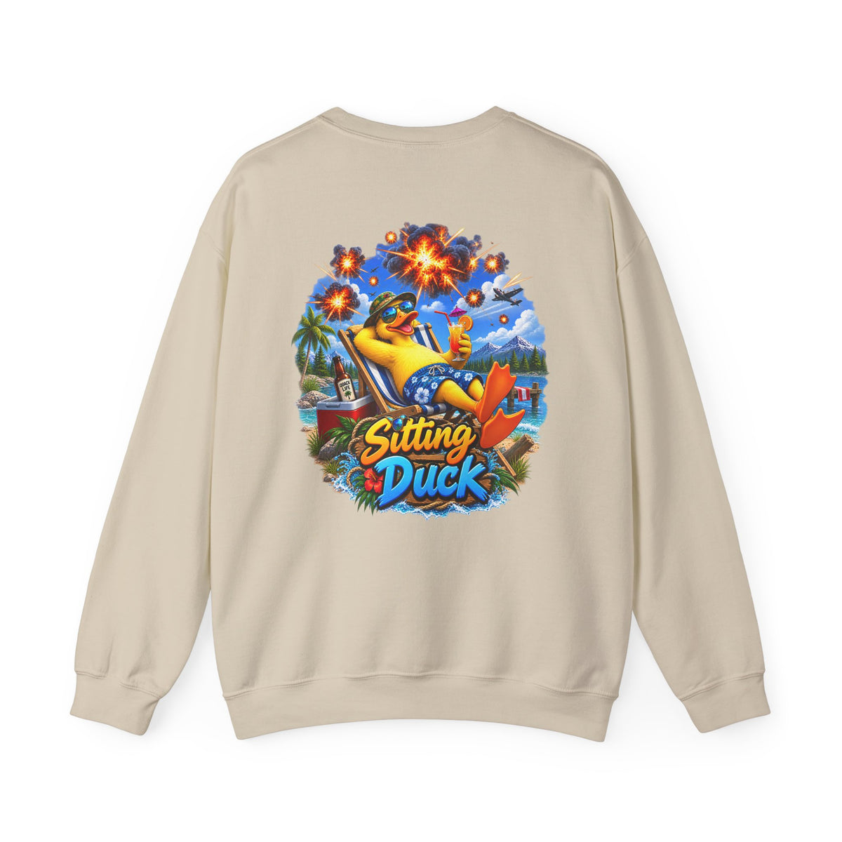 Sitting Duck Graphic Sweatshirt – Colorful Tropical Duck Illustration