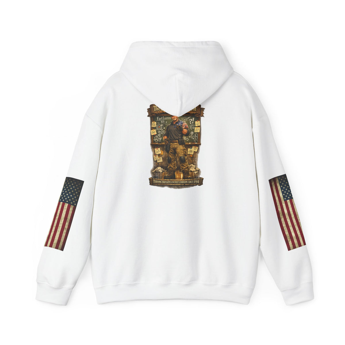 Patriotic Veteran Tribute Hoodie — American Flag Sleeves & Military Honor Back Print - Personalized