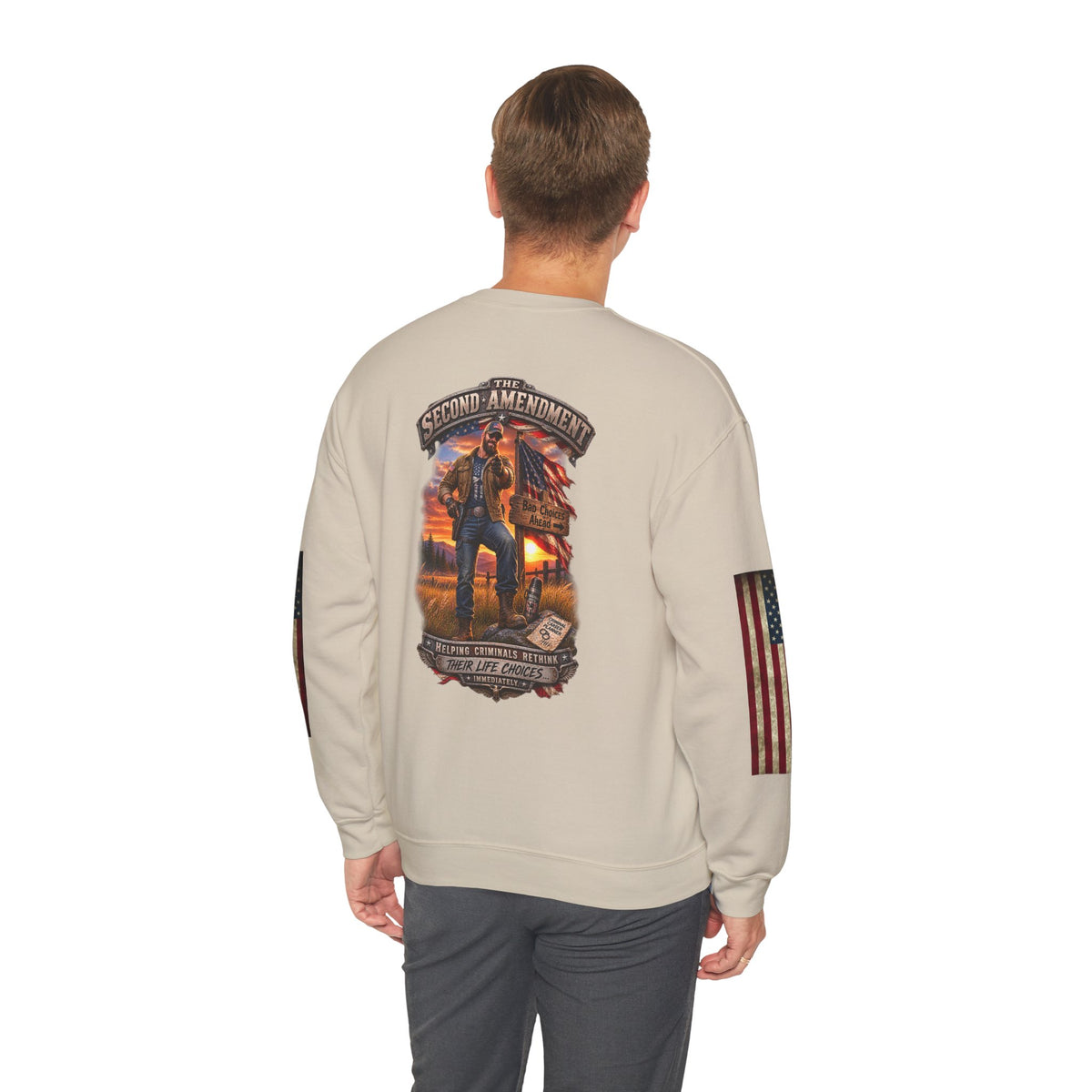 Veteran Tribute Crewneck Sweatshirt — American Flag Sleeve Patriotic Military Sweatshirt - Personalized