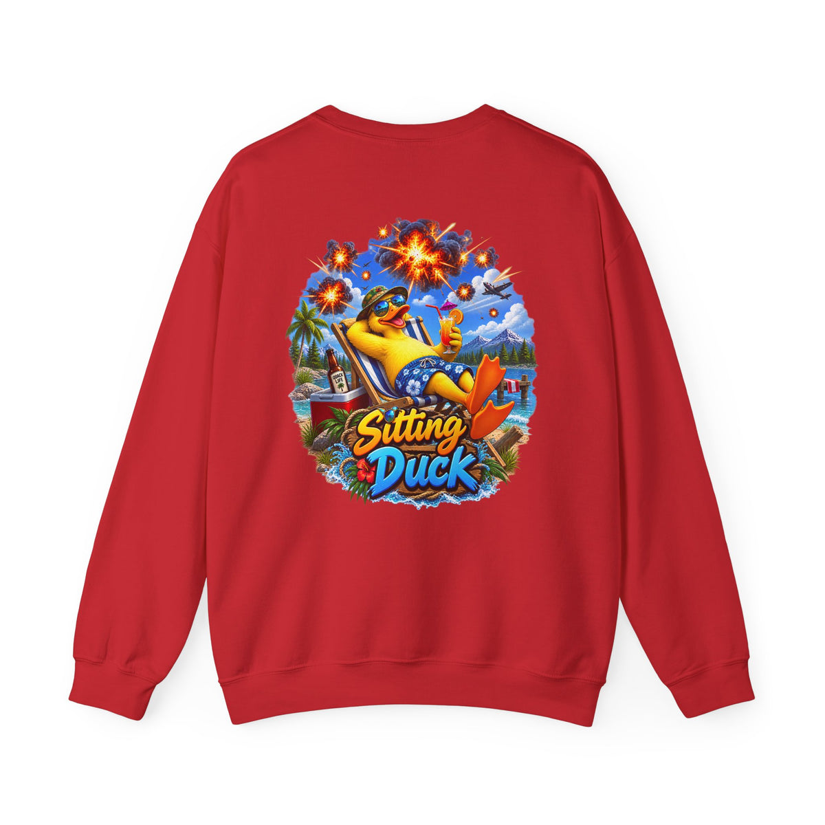 Sitting Duck Graphic Sweatshirt – Colorful Tropical Duck Illustration