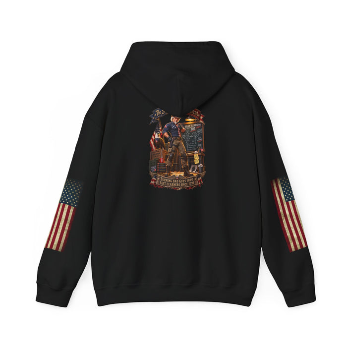 Patriotic Revolutionary War Hoodie — Vintage American Flag Sleeves