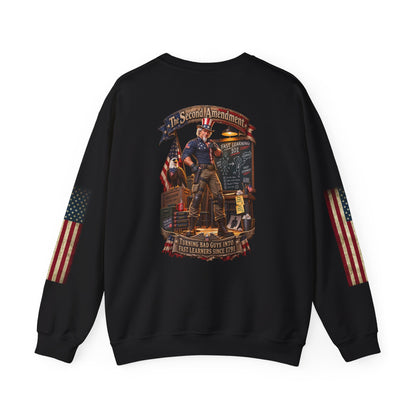 Patriotic Revolutionary War Crewneck Sweatshirt — Vintage American Flag Sleeves