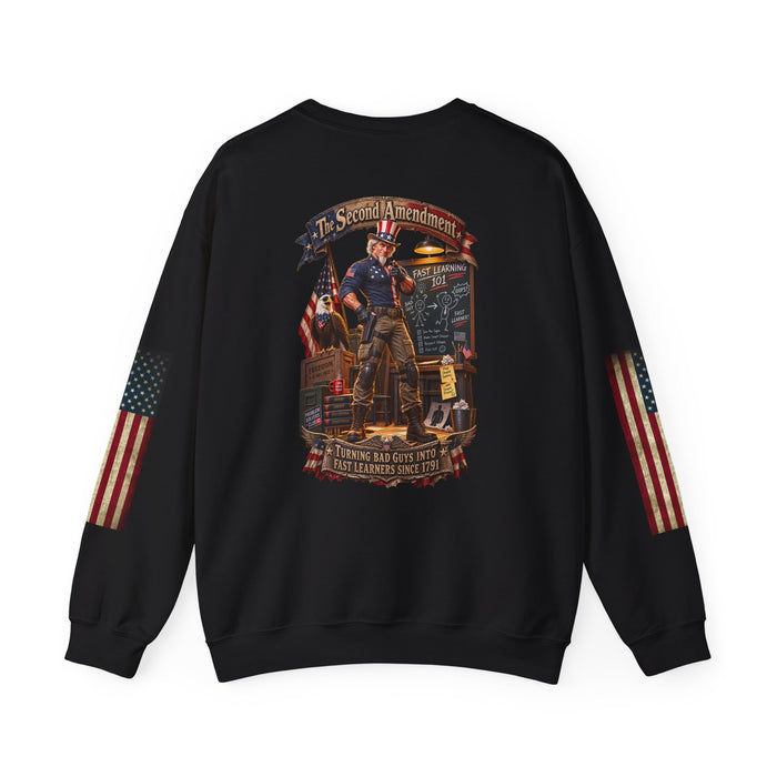 Patriotic Revolutionary War Crewneck Sweatshirt — Vintage American Flag Sleeves