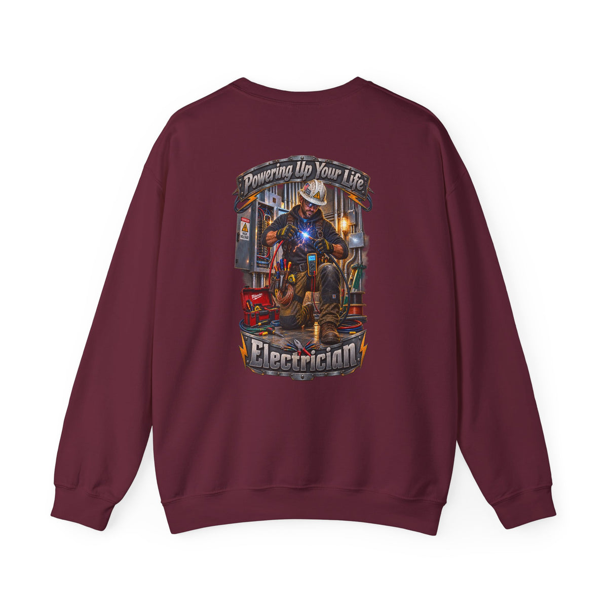 Electrician Crewneck Sweatshirt — 'Powering Up Your Life' Tradesman Gift - Personalized