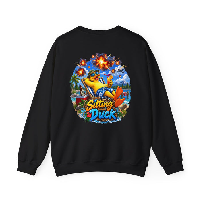 Sitting Duck Graphic Sweatshirt – Colorful Tropical Duck Illustration
