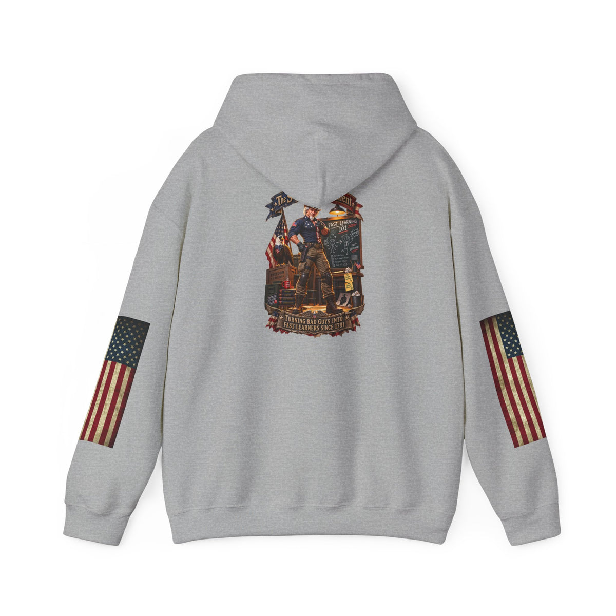 Patriotic Revolutionary War Hoodie — Vintage American Flag Sleeves
