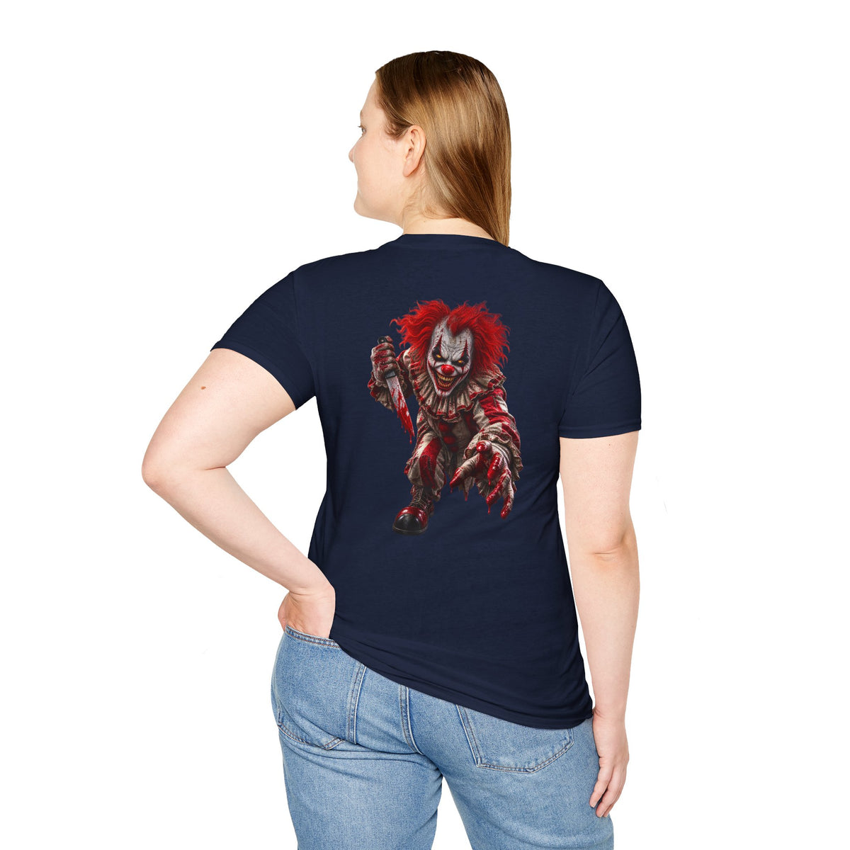 Horror Clown Graphic T-Shirt — Creepy Red Pennywise Style Back Print - Personalized