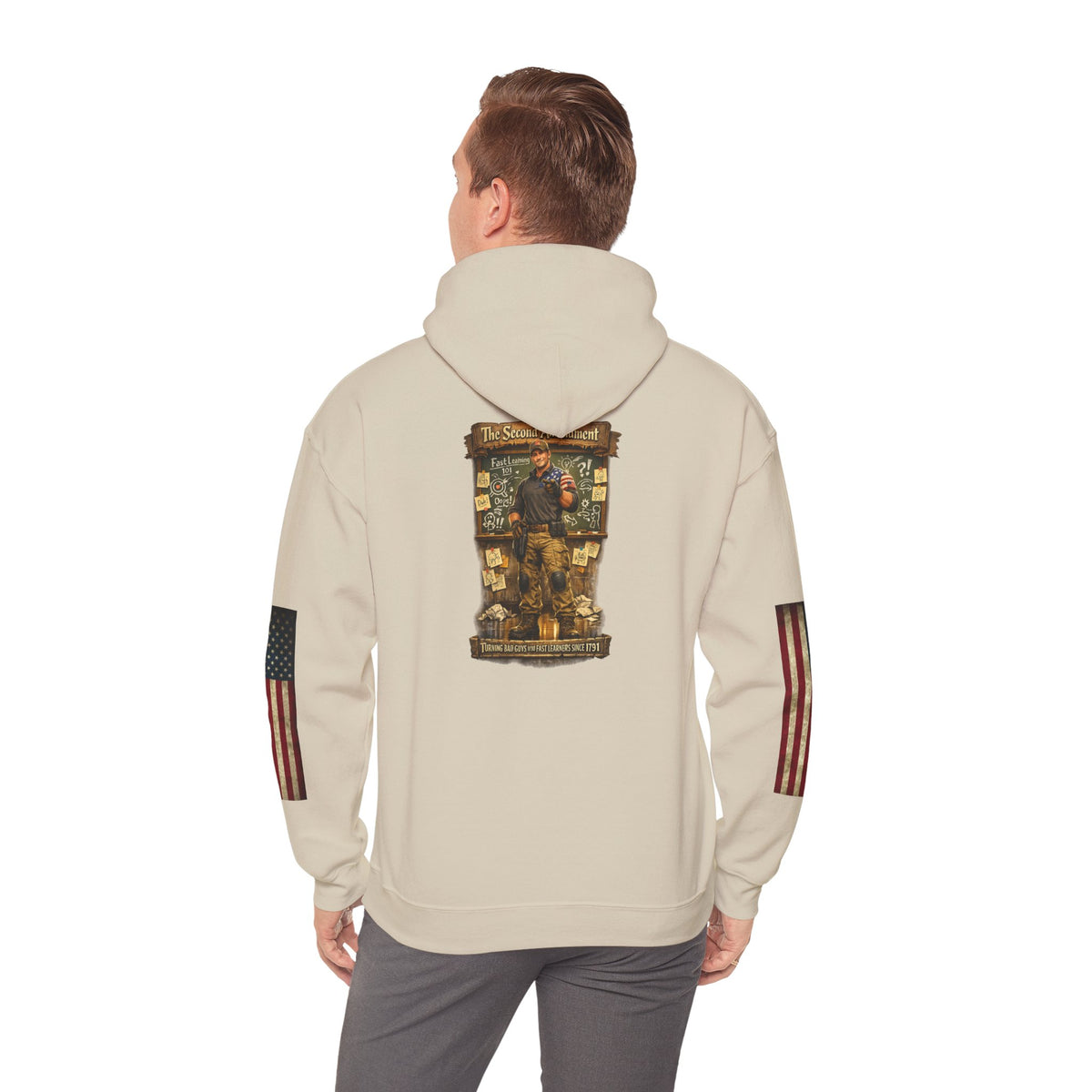 Patriotic Veteran Tribute Hoodie — American Flag Sleeves & Military Honor Back Print - Personalized