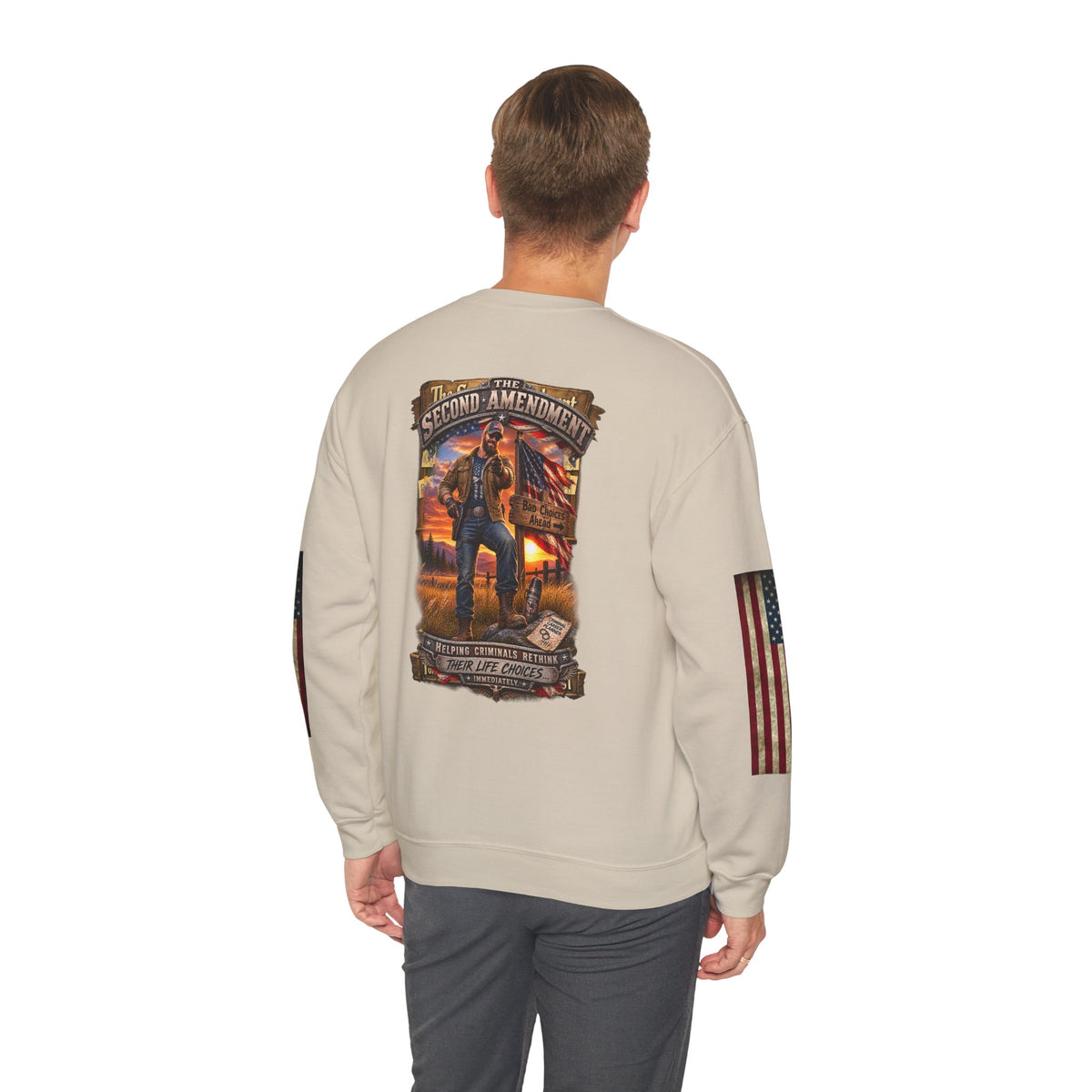 Veteran Tribute Crewneck Sweatshirt— American Flag Sleeve Patriotic Military Sweatshirt