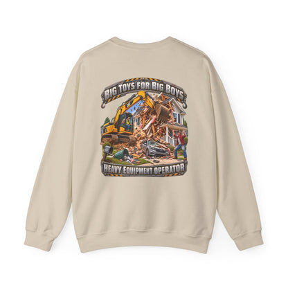 Funny Heavy Equipment Operator Crewneck Sweatshirt — "Big Toys for Big Boys" Construction Truck Graphic - Personalized