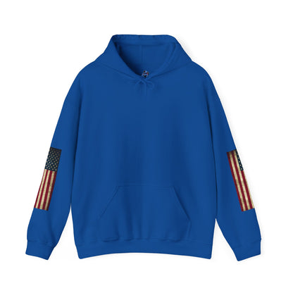 Patriotic Revolutionary War Hoodie — Vintage American Flag Sleeves