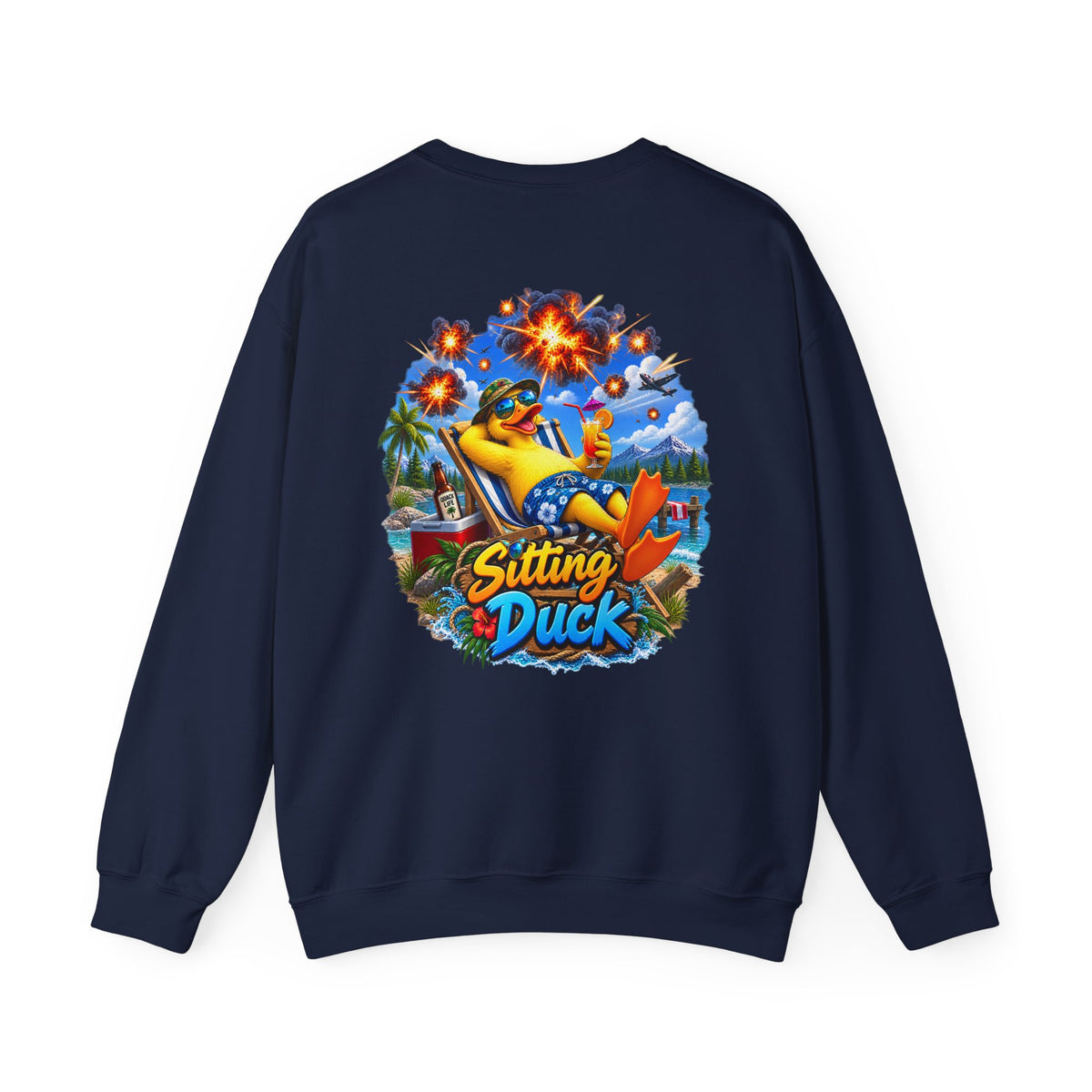 Sitting Duck Graphic Sweatshirt – Colorful Tropical Duck Illustration