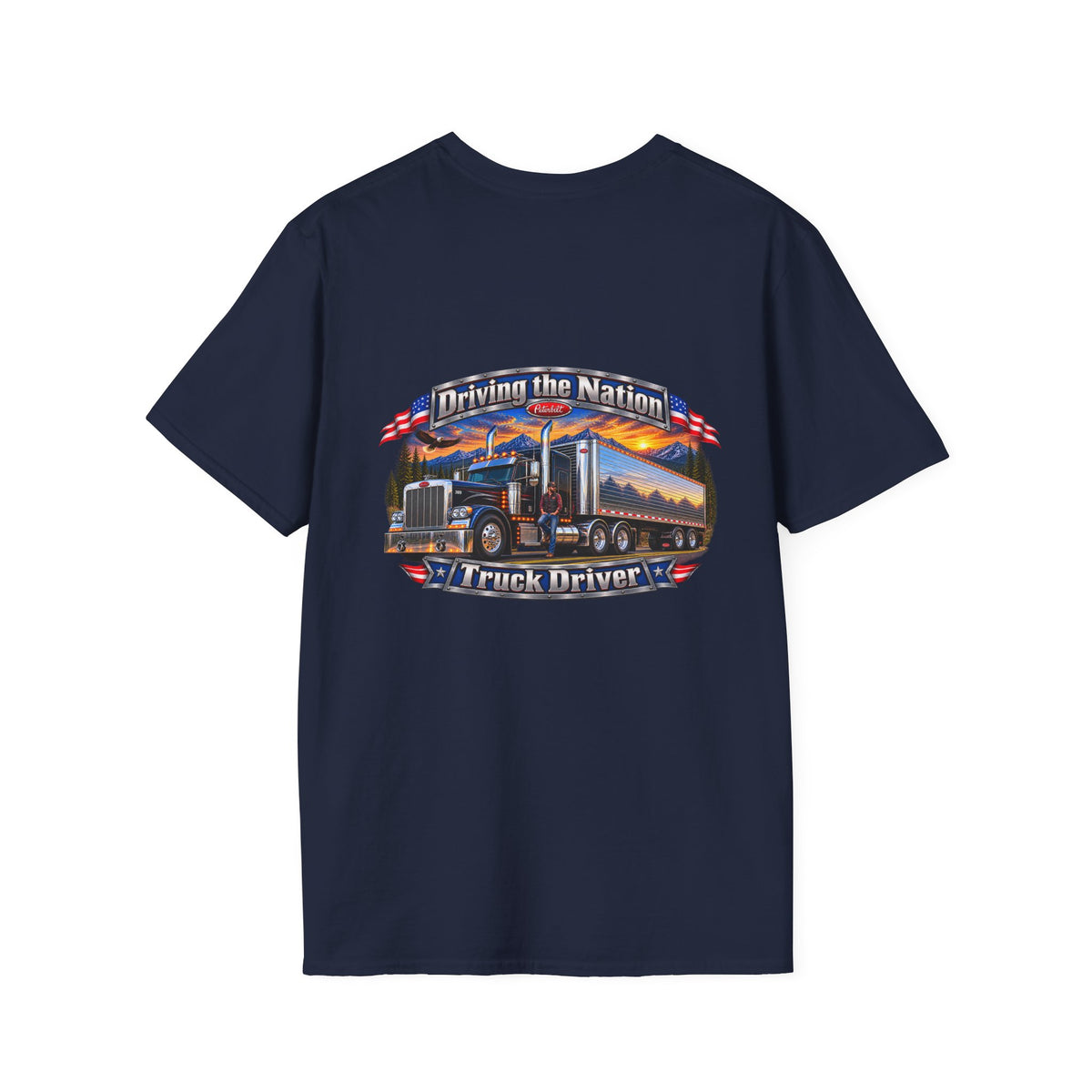 Truck Driver Crewneck T-Shirt— "Driving the Nation" Patriotic Semi-Truck Design - Personalized