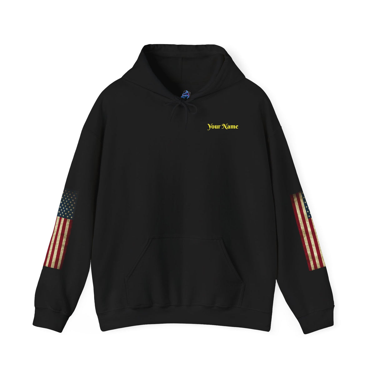 Patriotic Veteran Tribute Hoodie — American Flag Sleeves & Military Honor Back Print - Personalized