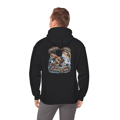 Fishing Crew Hoodie — "Hooked on Trouble" Graphic Hoodie
