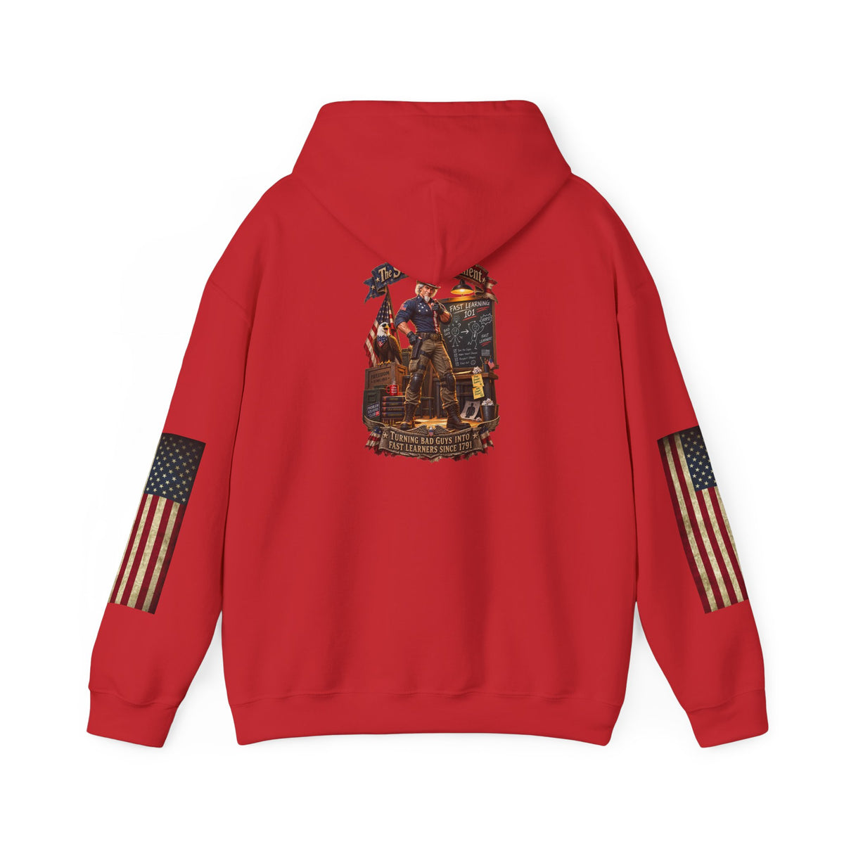 Patriotic Revolutionary War Hoodie — Vintage American Flag Sleeves - Personalized