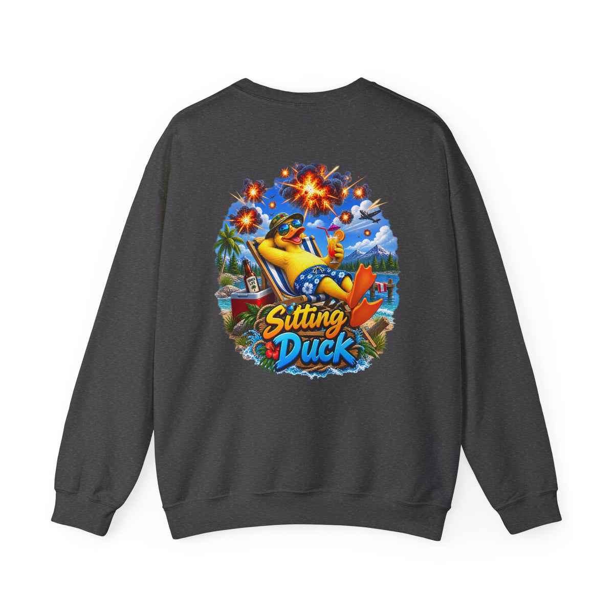 Sitting Duck Graphic Sweatshirt – Colorful Tropical Duck Illustration