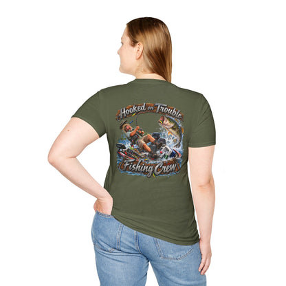Fishing Crew T-Shirt — "Hooked on Trouble" Graphic T-Shirt