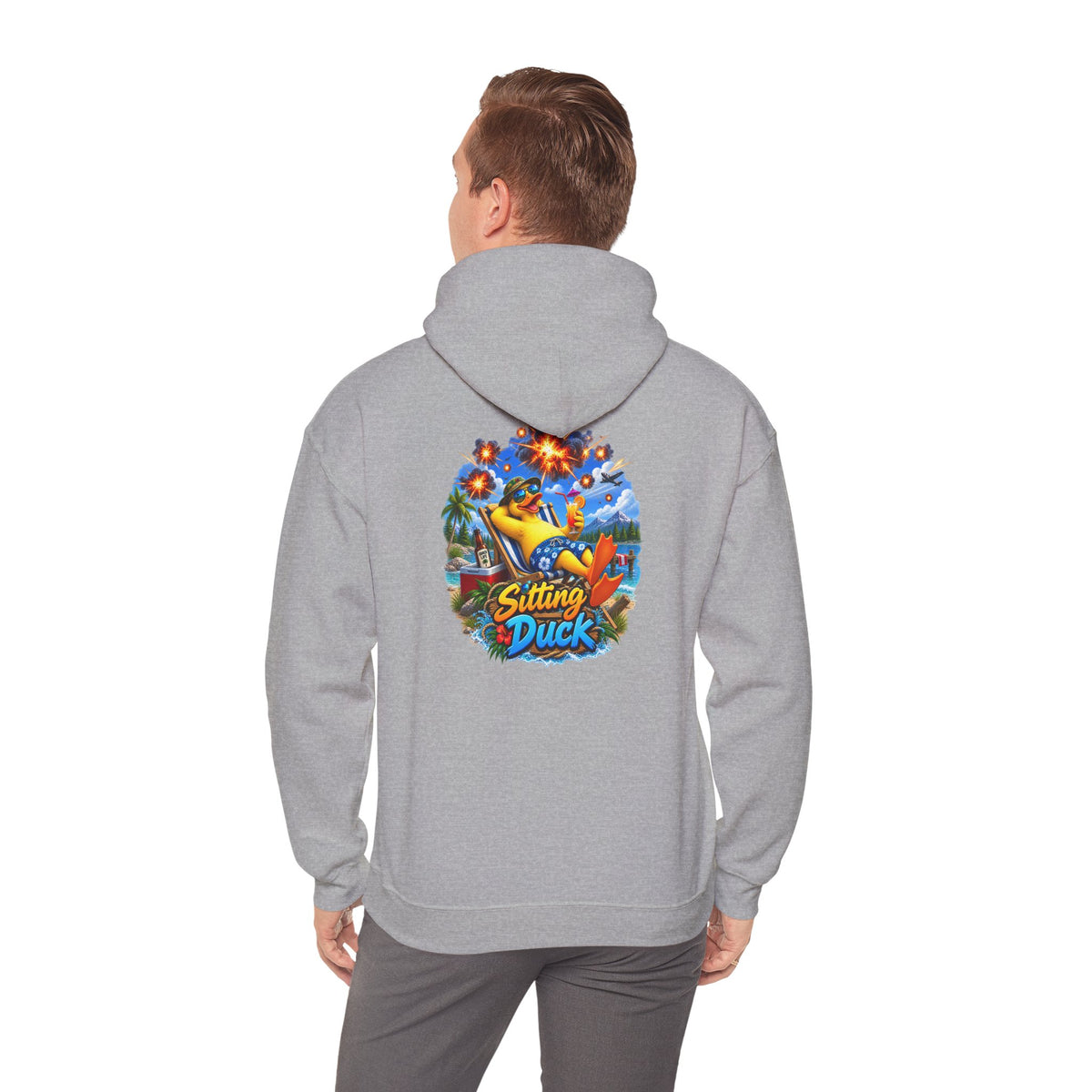 Sitting Duck Graphic Hoodie – Colorful Tropical Duck Illustration