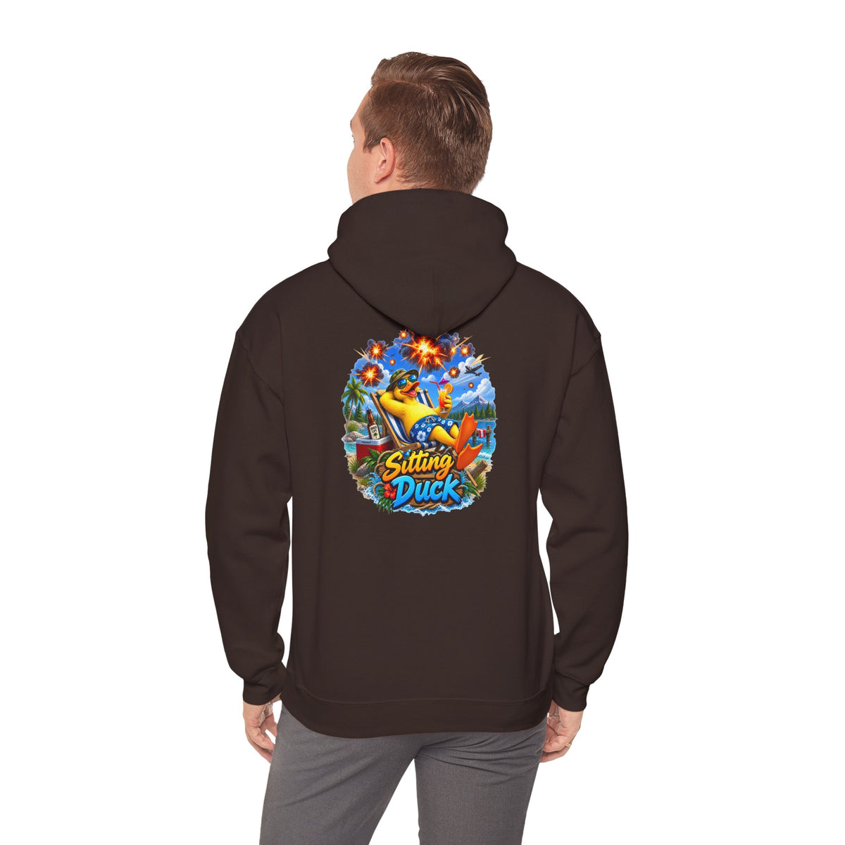 Sitting Duck Graphic Hoodie – Colorful Tropical Duck Illustration