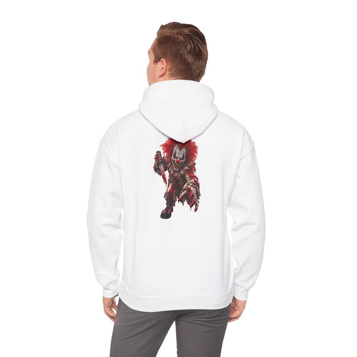 Horror Clown Graphic Hoodie — Creepy Red Pennywise Style Back Print - Personalized