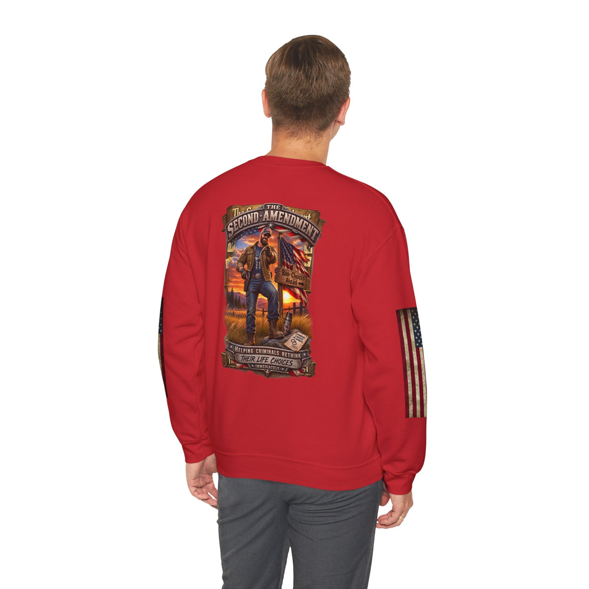 Veteran Tribute Crewneck Sweatshirt— American Flag Sleeve Patriotic Military Sweatshirt