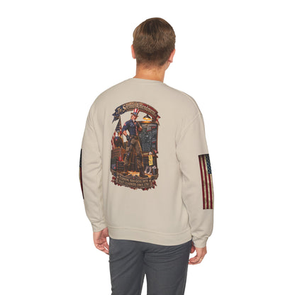 Patriotic Revolutionary War Crewneck Sweatshirt — Vintage American Flag Sleeves