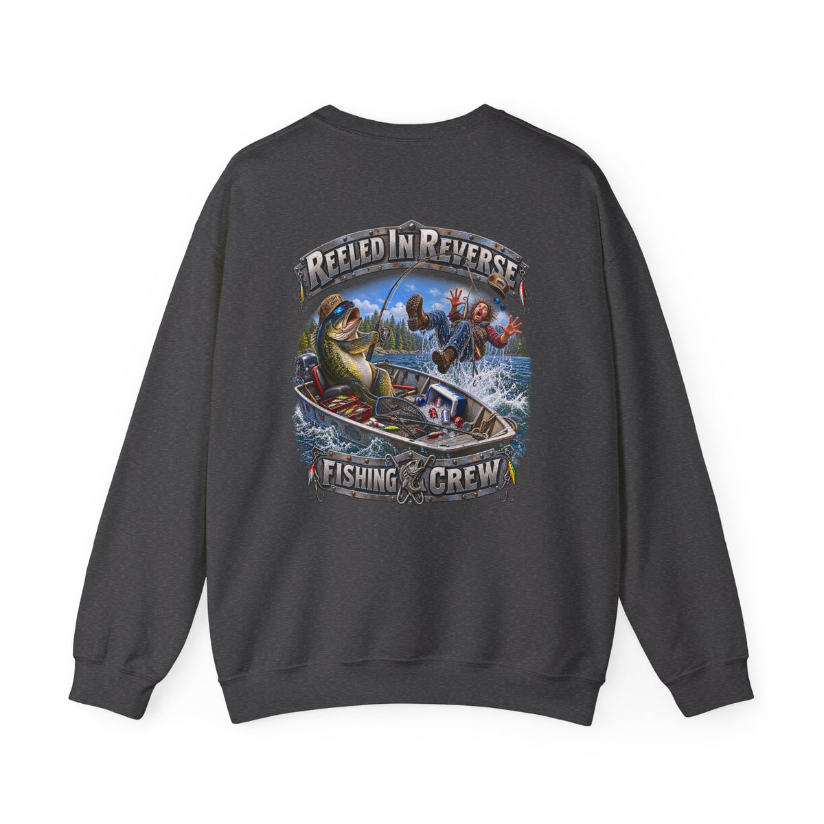 Fishing Crewneck Sweatshirt — "Reeled in Reverse" Graphic - Personalized