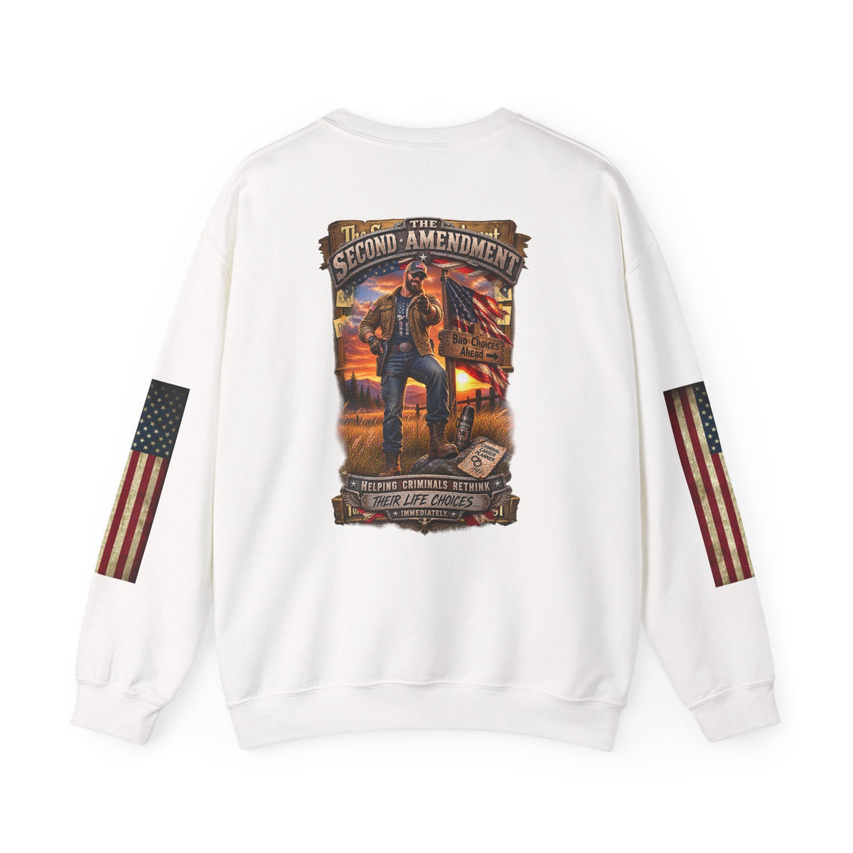 Veteran Tribute Crewneck Sweatshirt— American Flag Sleeve Patriotic Military Sweatshirt