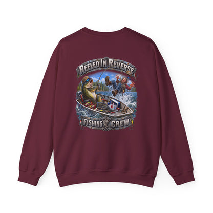 Fishing Crewneck Sweatshirt — "Reeled in Reverse" Graphic