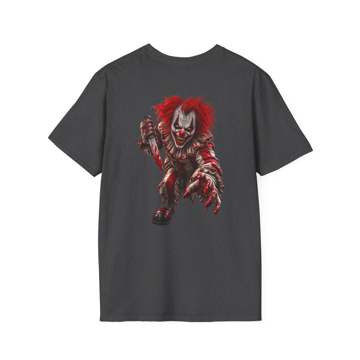 Horror Clown Graphic T-Shirt — Creepy Red Pennywise Style Back Print - Personalized