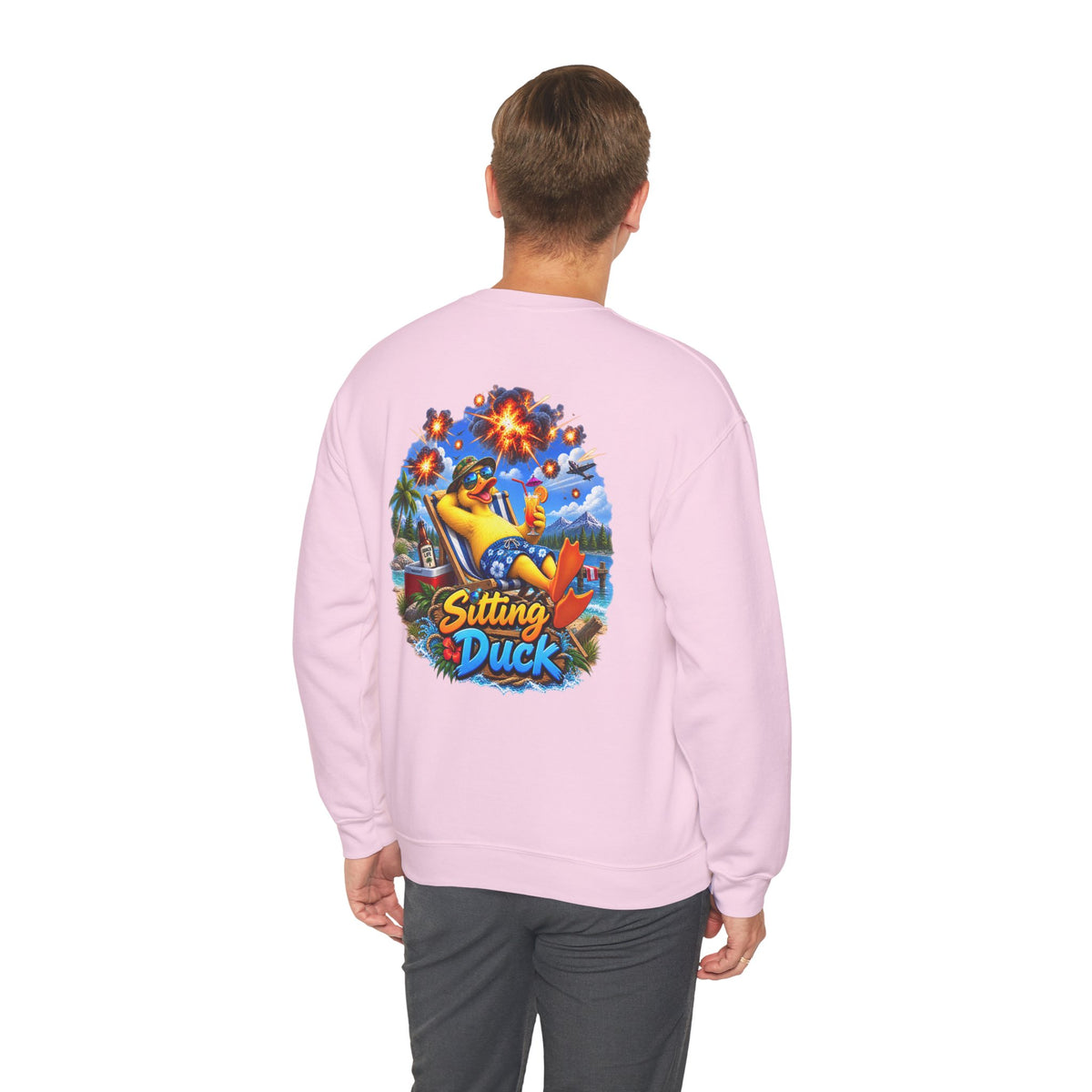 Sitting Duck Graphic Sweatshirt – Colorful Tropical Duck Illustration