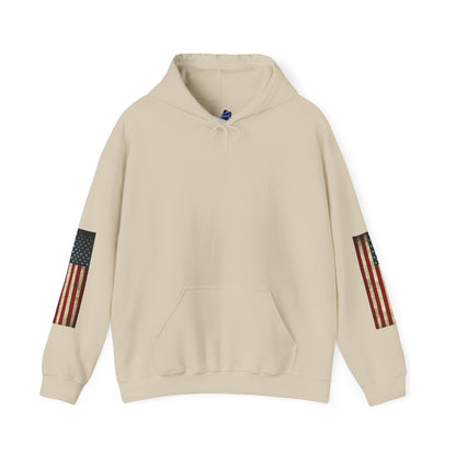 Patriotic Revolutionary War Hoodie — Vintage American Flag Sleeves