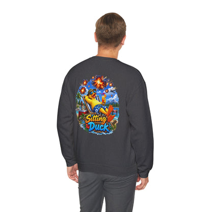 Sitting Duck Graphic Sweatshirt – Colorful Tropical Duck Illustration