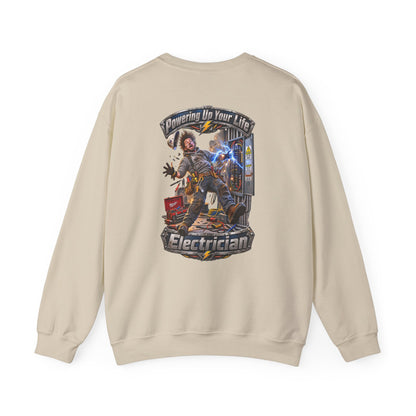 Funny Electrician Crewneck Sweatshirt — 'Powering Up Your Life' Tradesman Gift