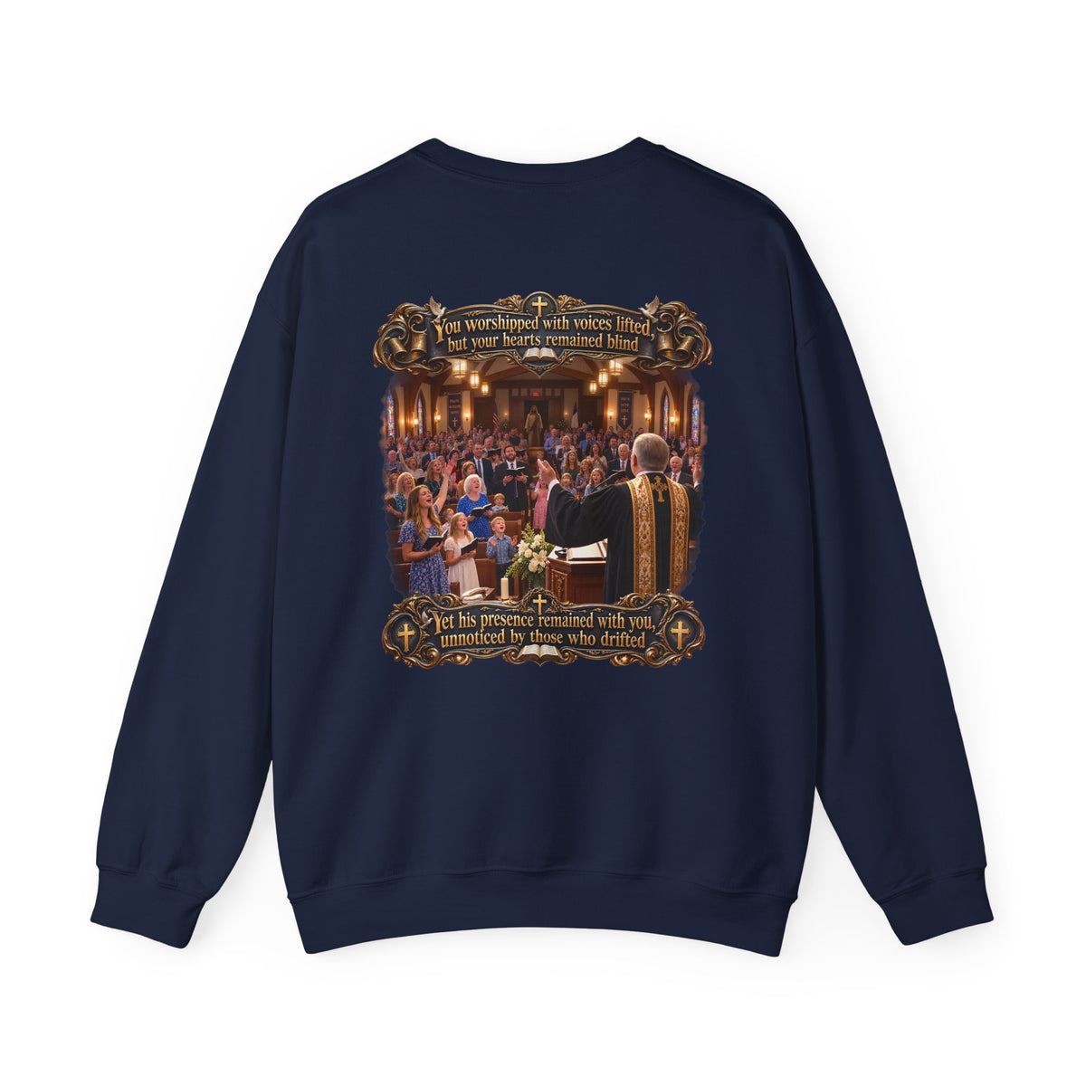 Religious Choir Scene Crewneck Sweatshirt — Church Service Illustration