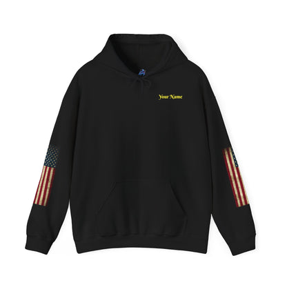 Patriotic Revolutionary War Hoodie — Vintage American Flag Sleeves - Personalized