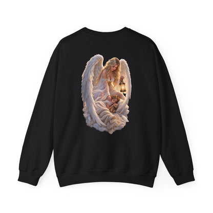 Angel Embrace Crewneck Sweatshirt — Serene Guardian Back Print - personalized