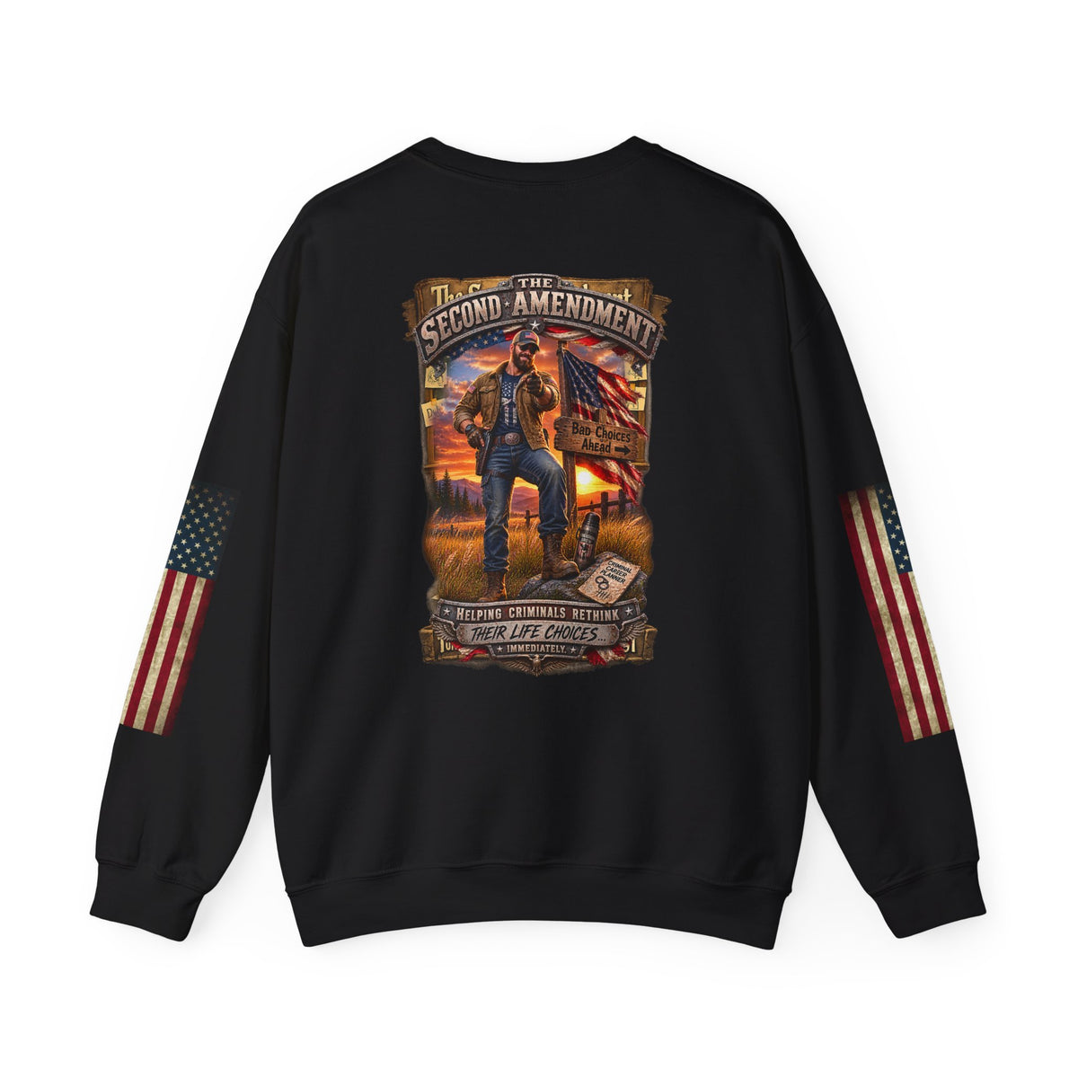 Veteran Tribute Crewneck Sweatshirt— American Flag Sleeve Patriotic Military Sweatshirt