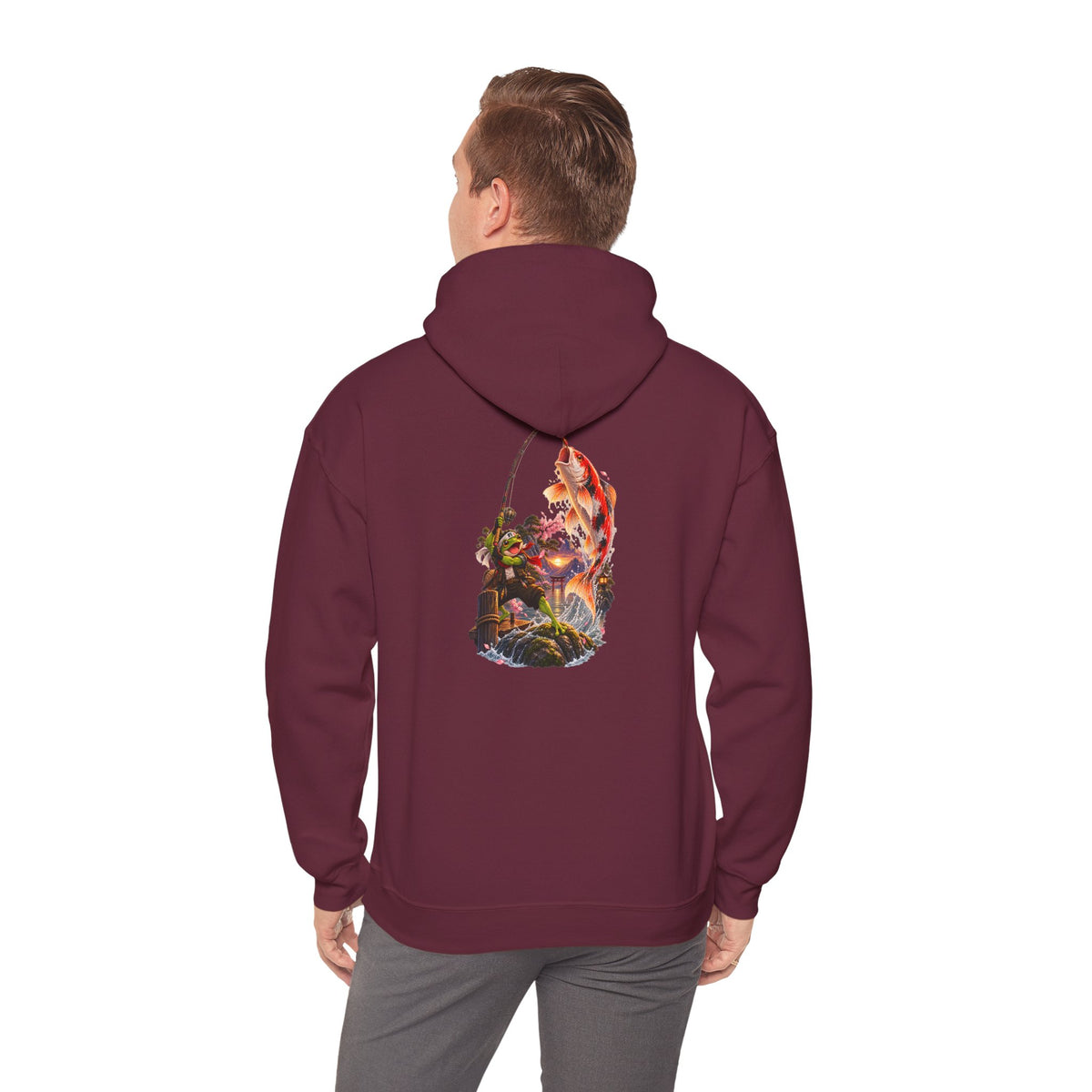 Hoodie - Koi Fish Garden Back Print Hoodie (Japanese Pond, Tranquil Zen Design)