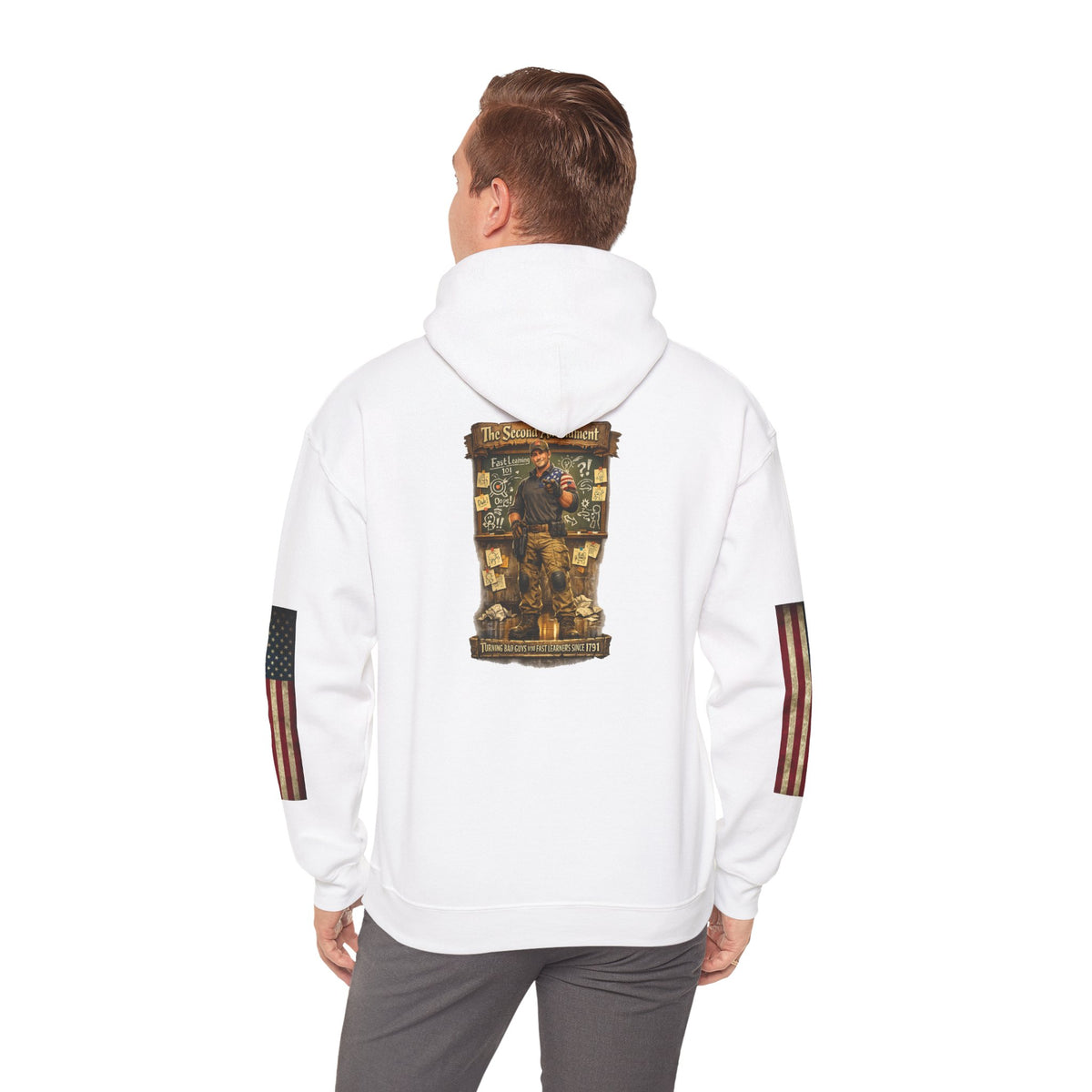Patriotic Veteran Tribute Hoodie — American Flag Sleeves & Military Honor Back Print - Personalized