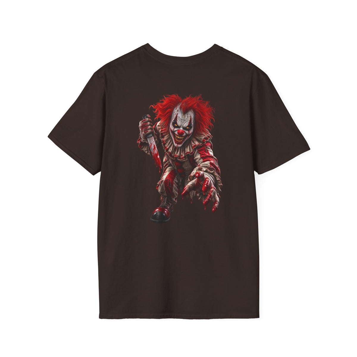 Horror Clown Graphic T-Shirt — Creepy Red Pennywise Style Back Print