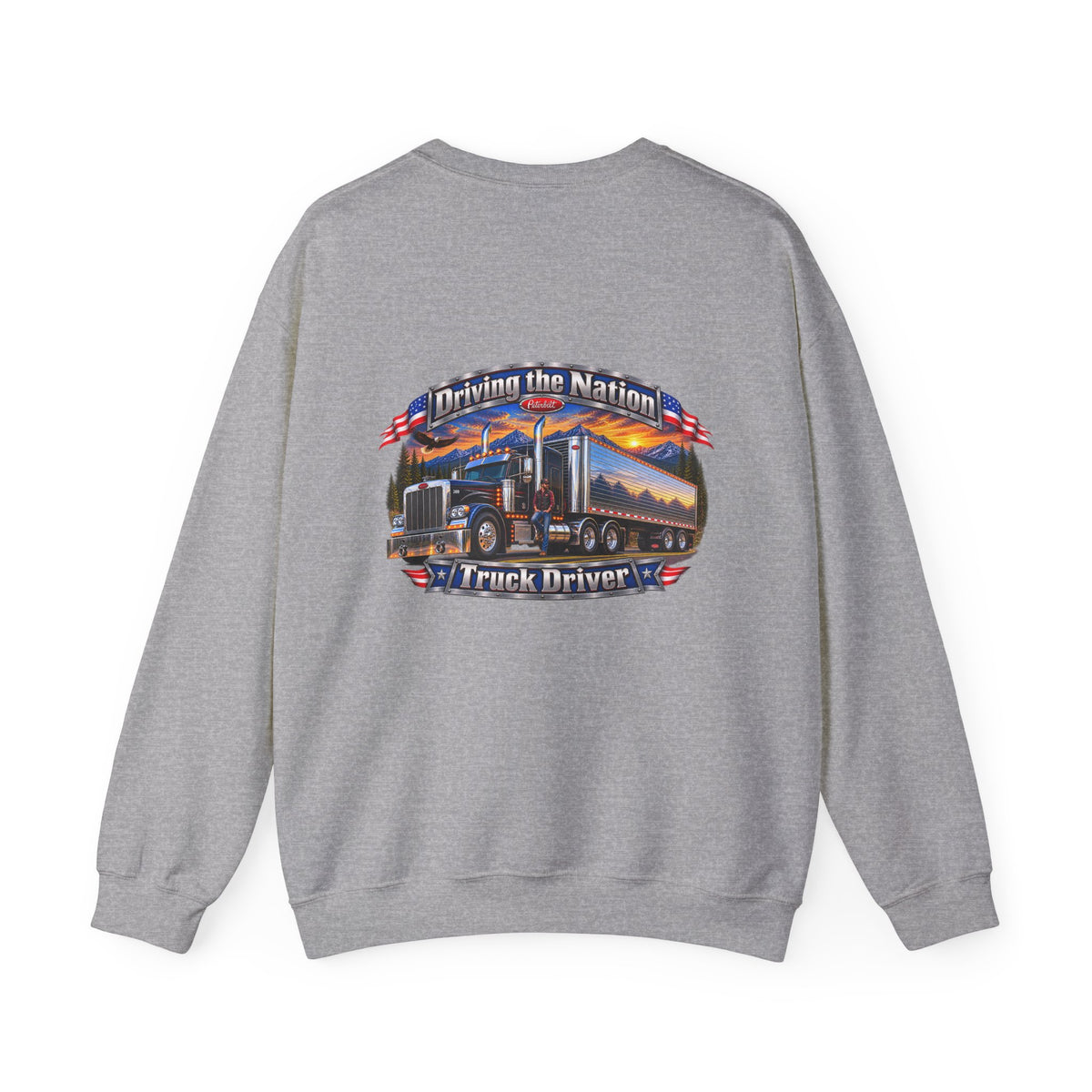 Truck Driver Crewneck Sweatshirt — "Driving the Nation" Patriotic Semi-Truck Design