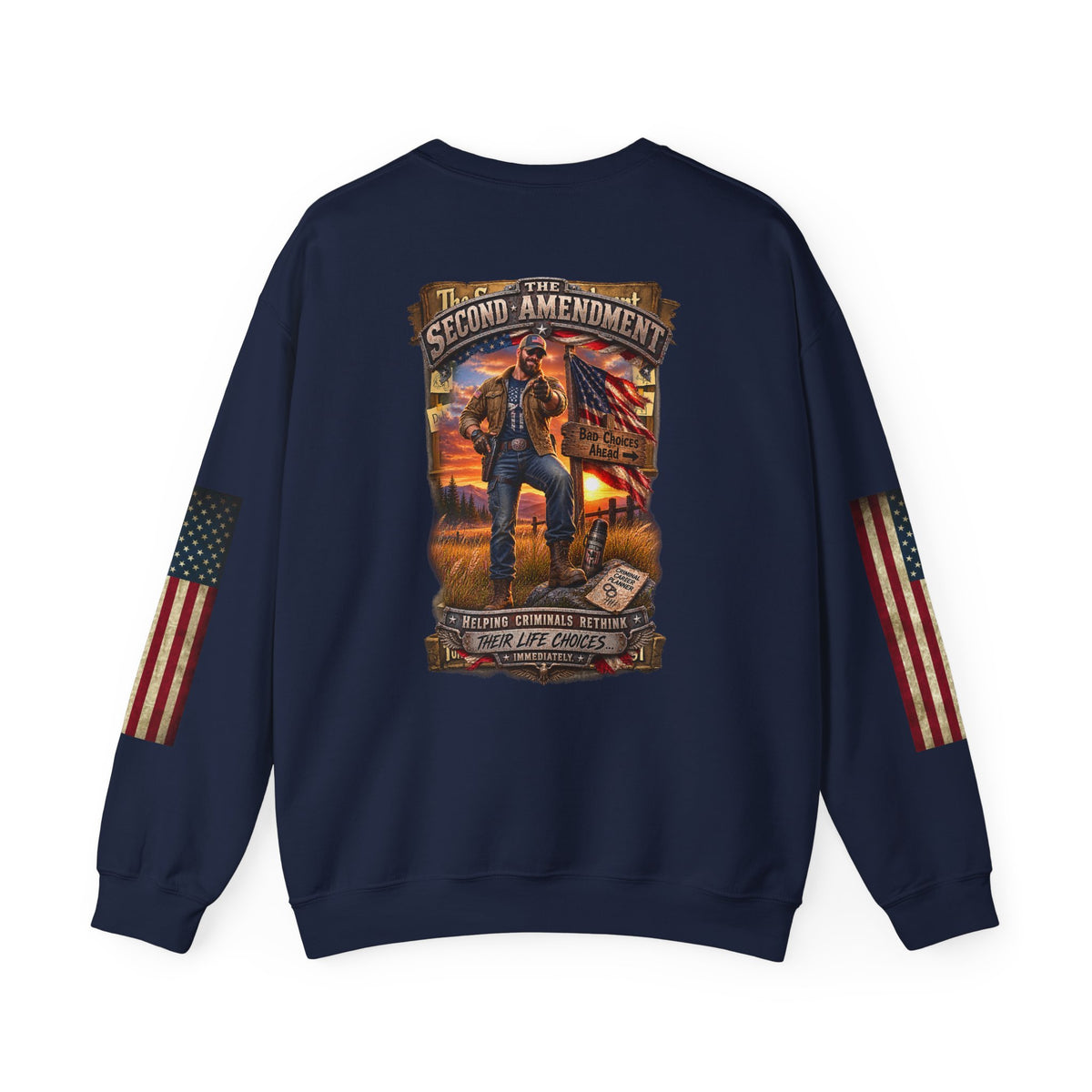 Veteran Tribute Crewneck Sweatshirt— American Flag Sleeve Patriotic Military Sweatshirt