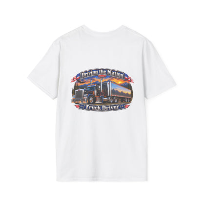 Truck Driver Crewneck T-Shirt — "Driving the Nation" Patriotic Semi-Truck Design