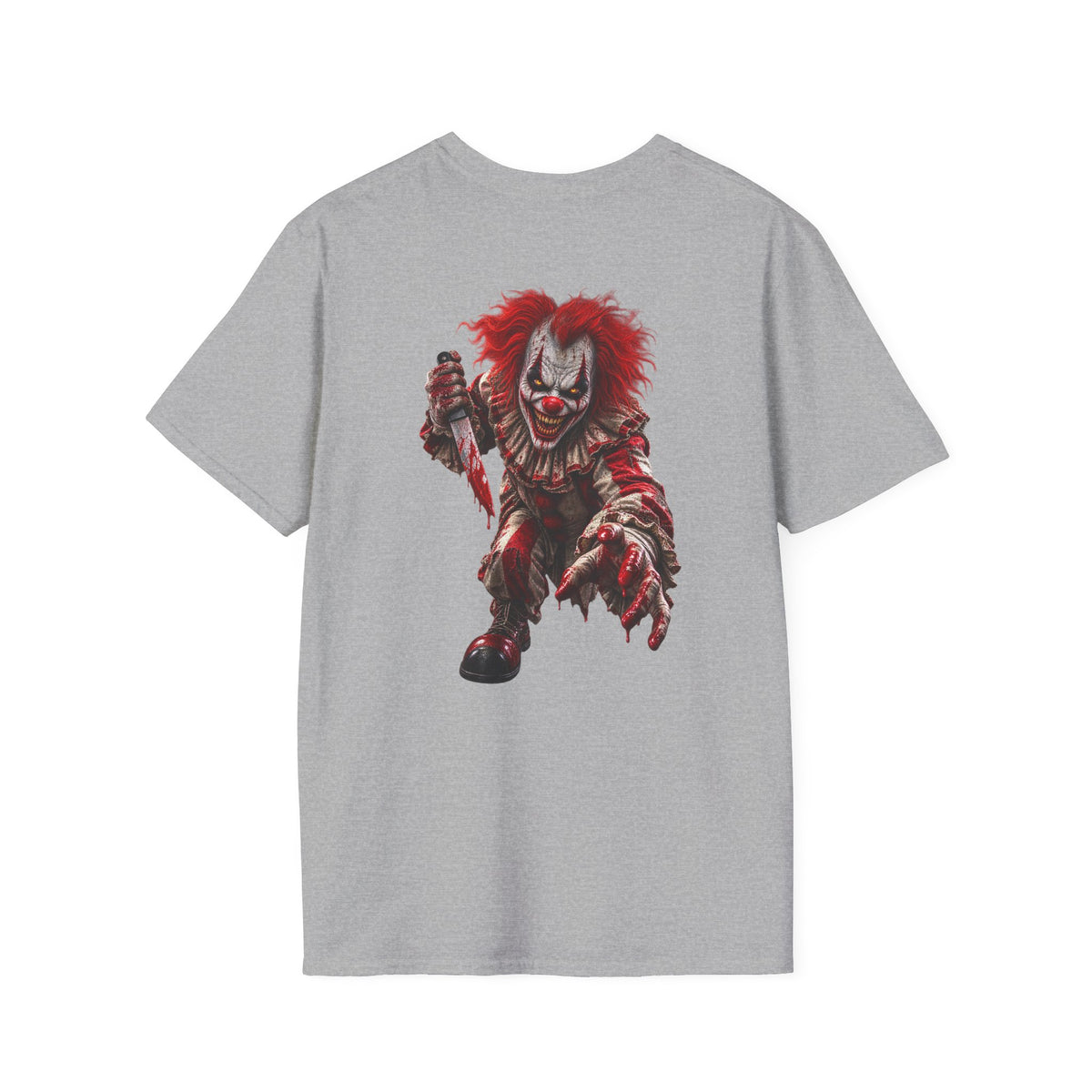 Horror Clown Graphic T-Shirt — Creepy Red Pennywise Style Back Print - Personalized