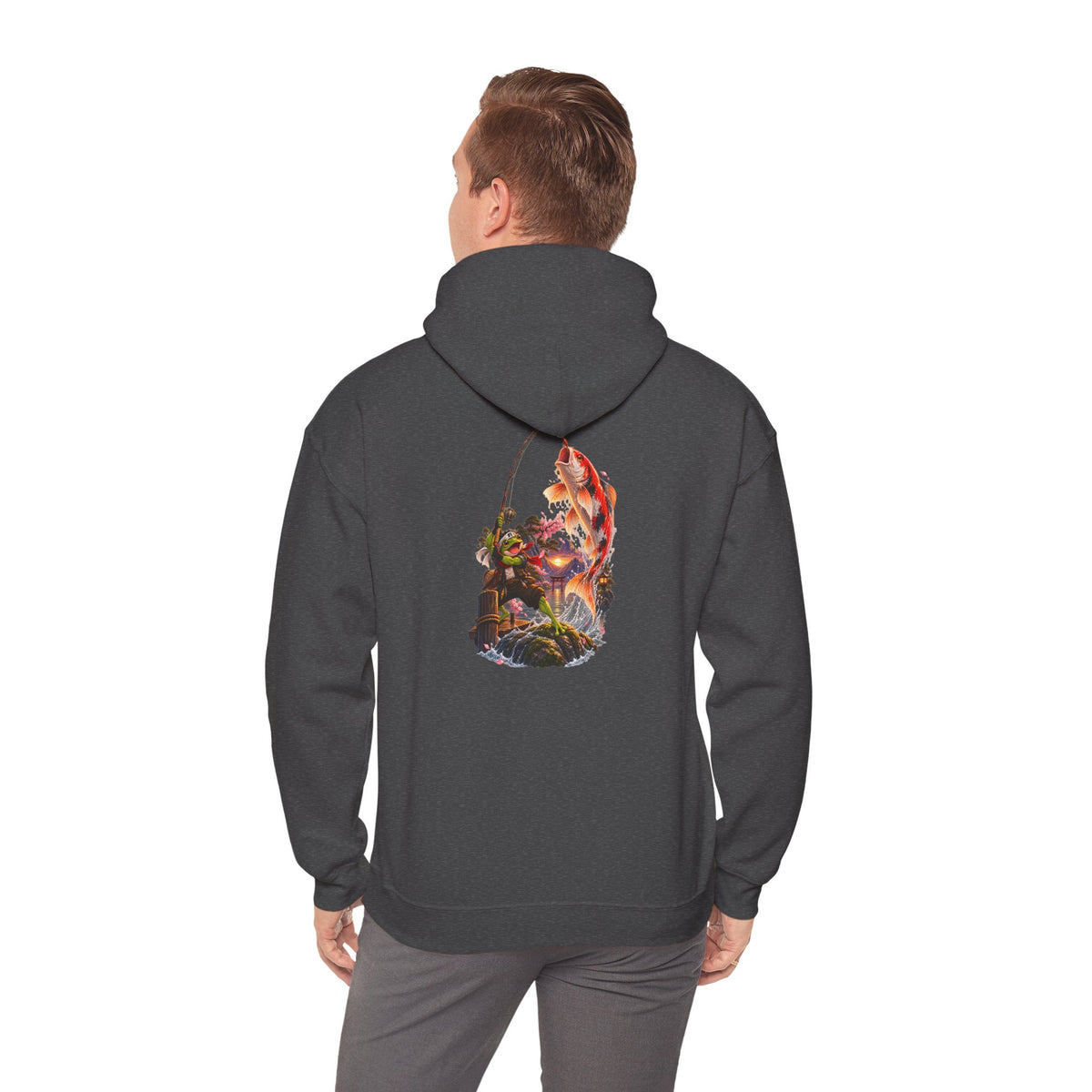 Hoodie - Koi Fish Garden Back Print Hoodie (Japanese Pond, Tranquil Zen Design)