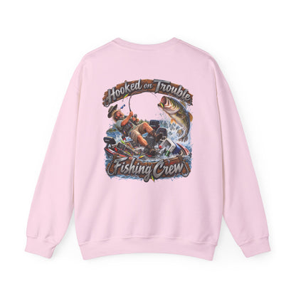 Fishing Crew Sweatshirt — "Hooked on Trouble" Graphic Crewneck - Personalized