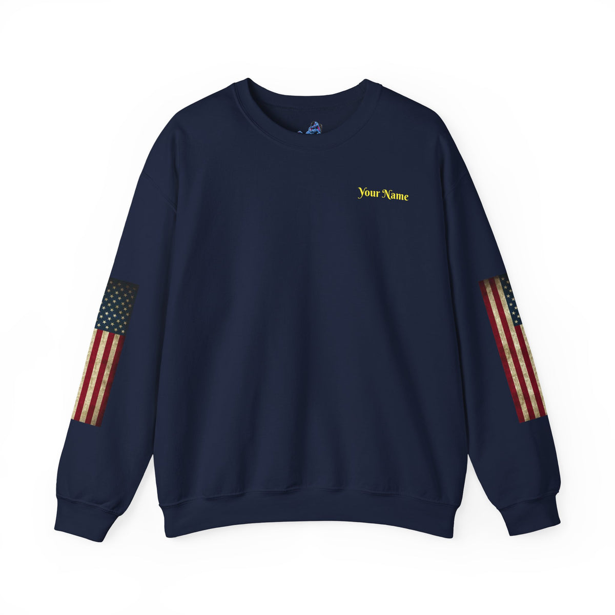 Veteran Tribute Crewneck Sweatshirt — American Flag Sleeve Patriotic Military Sweatshirt - Personalized